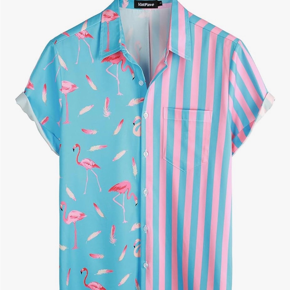 Playful Blue and Pink Striped Casual Button Down Shirt